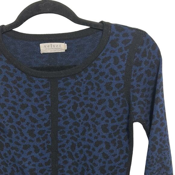 Velvet Black and Blue Animal Print Dress petite extra small - Picture 2 of 5